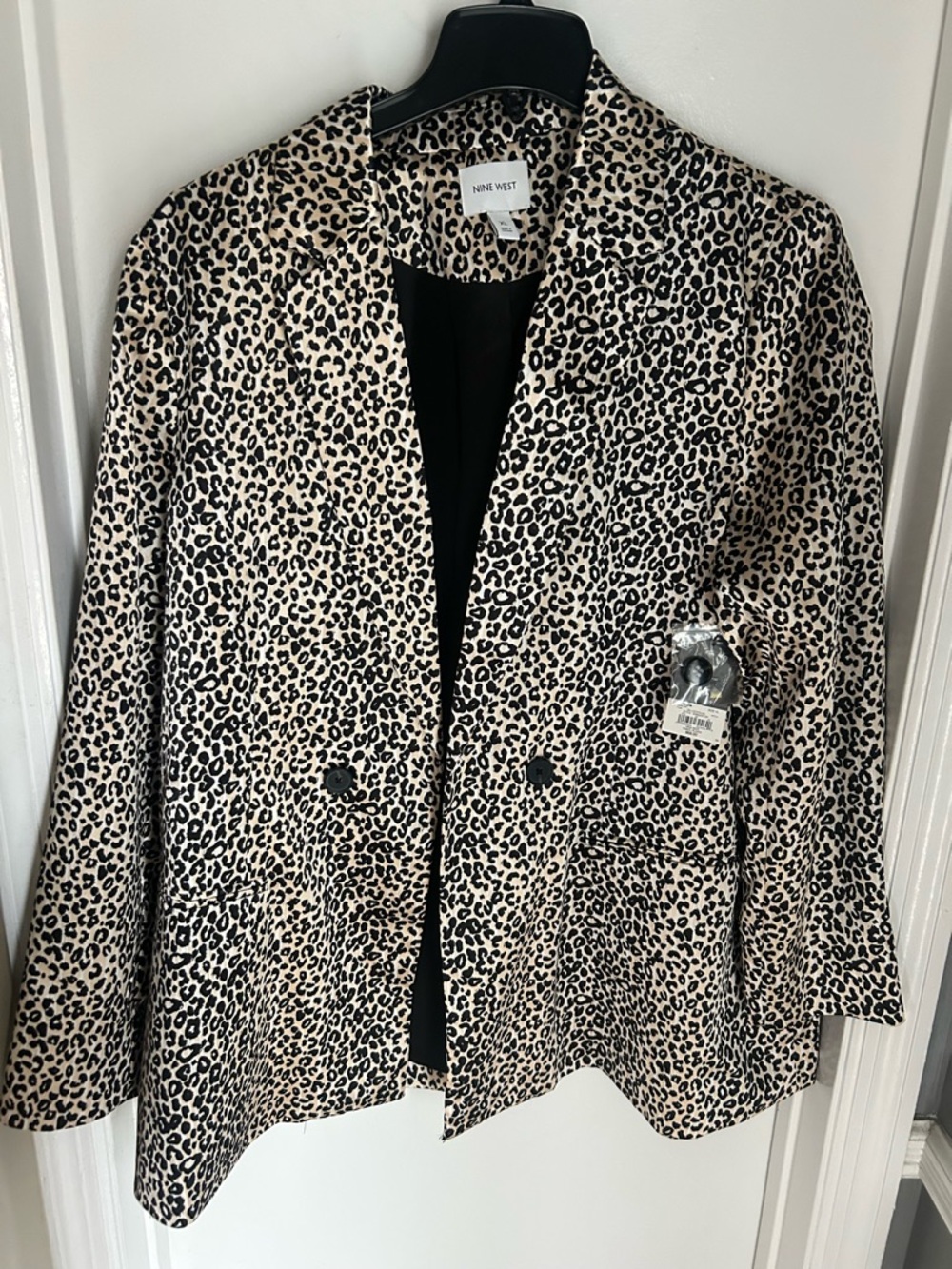 Nine West Leopard Print Double-Breasted Blazer in Cream and Black